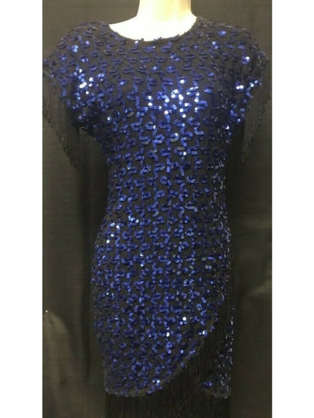 Vintage 1980s Susan Roselli For Vijack Cocktail Dress Sequins Fringe Sz 6 KG
